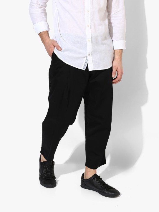 Black Solid Crop Fit Chinos 28