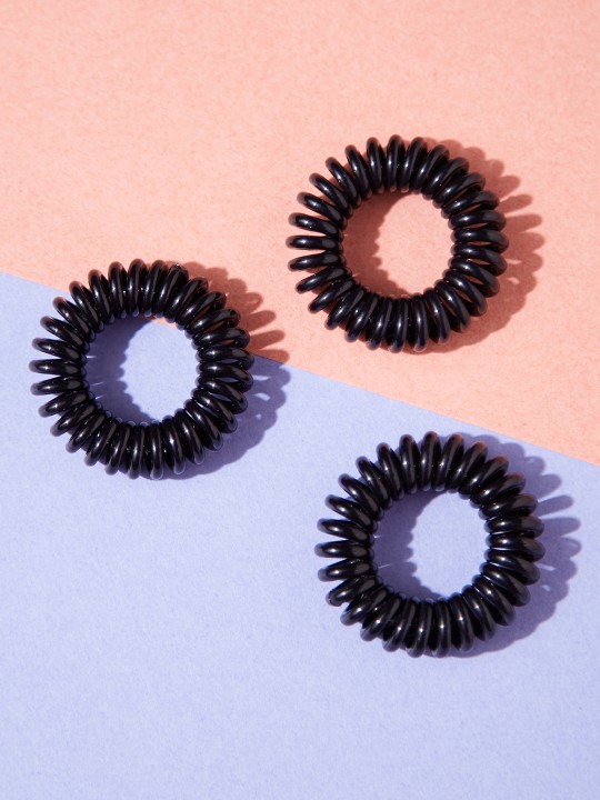 Set of 3 Black Spiral Ponytail Holders