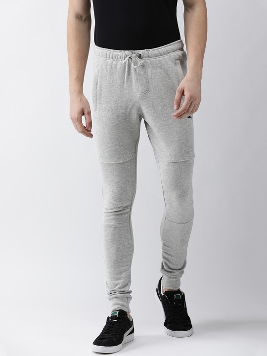 Men Grey-Melange Solid Slim-Fit Joggers S