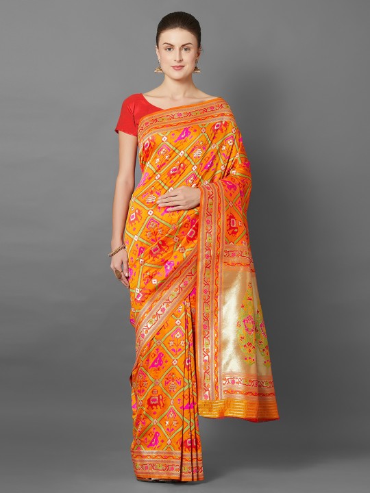 Mustard & Yellow Woven Design Kanjeevaram Saree