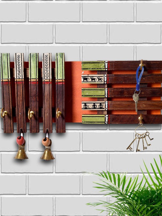 Multicoloured Sheesham Wood with Dokhra Bells Handpainted Key Holder