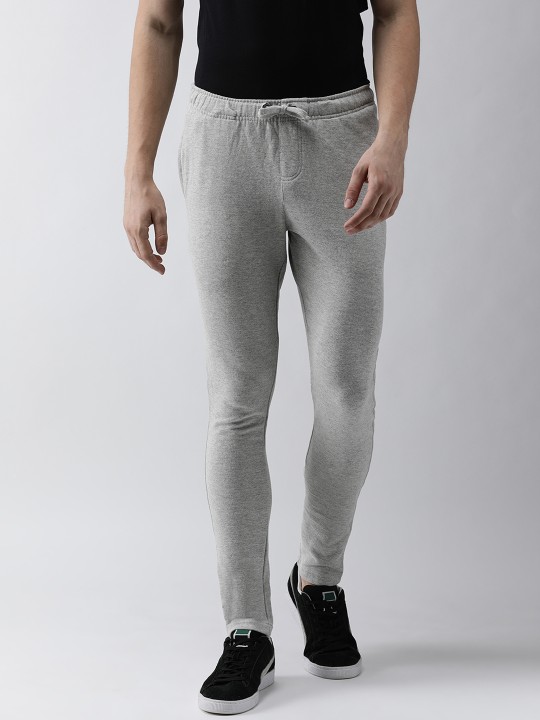 Men Grey-Melange Solid Slim-Fit Track Pants S