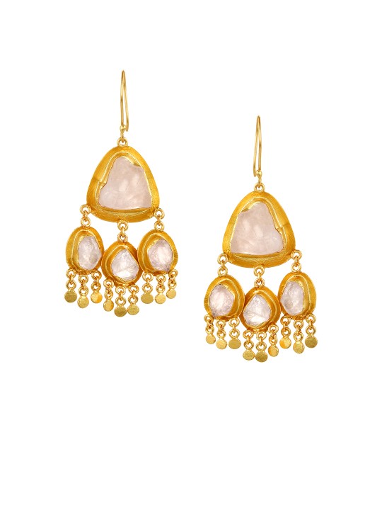Gold-Toned & White Contemporary Drop Earrings