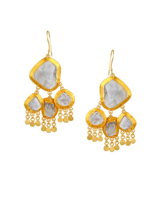 Gold-Plated & Turquoise Blue Handcrafted Contemporary Drop Earrings