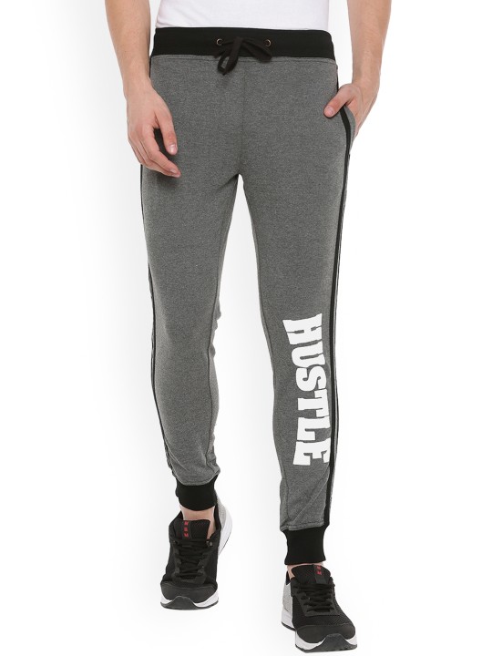 Men Grey Melange Printed Joggers S
