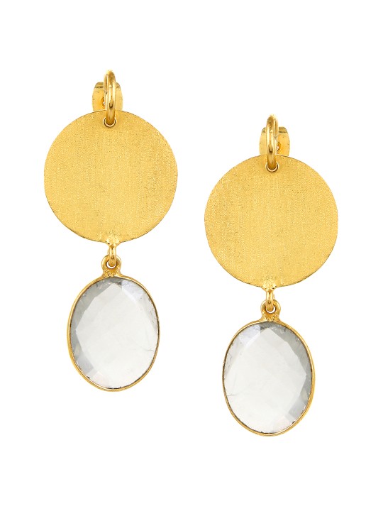 Gold-Toned & White Contemporary Drop Earrings