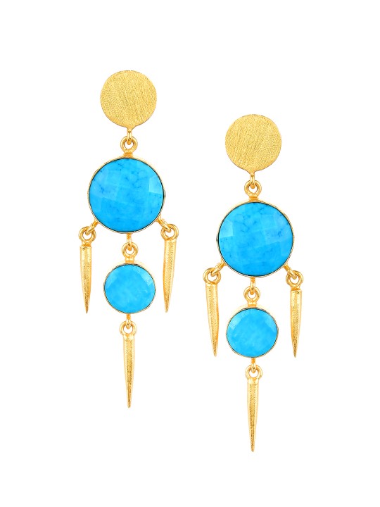 Gold-Toned & Blue Contemporary Drop Earrings