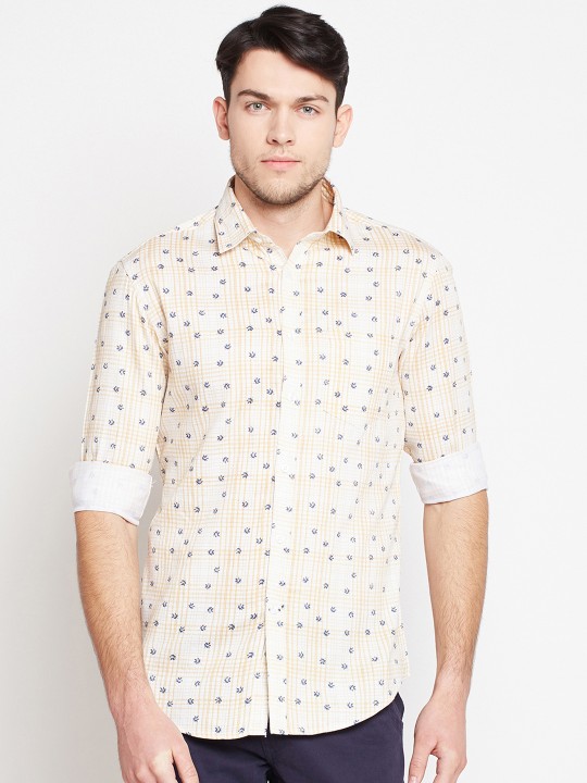 Men Yellow Regular Fit Printed Casual Shirt