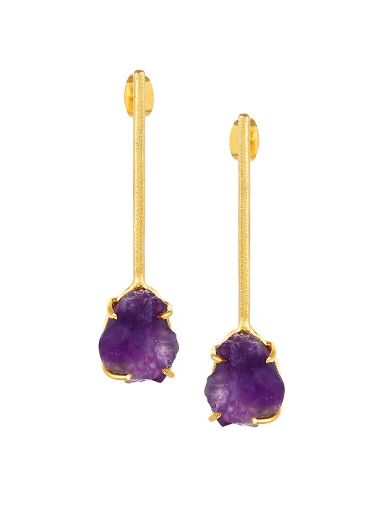 Gold-Plated Purple Handcrafted Contemporary Drop Earrings