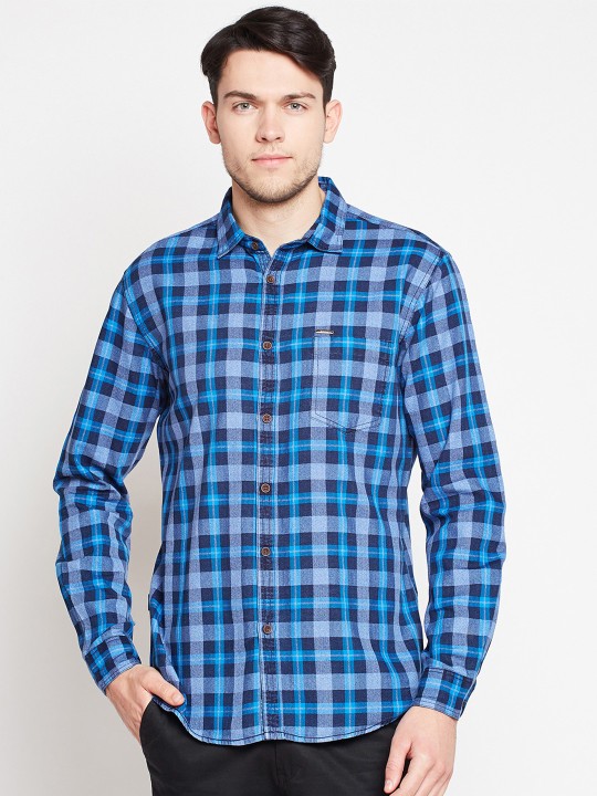 Men Blue & Black Regular Fit Checked Casual Shirt 39