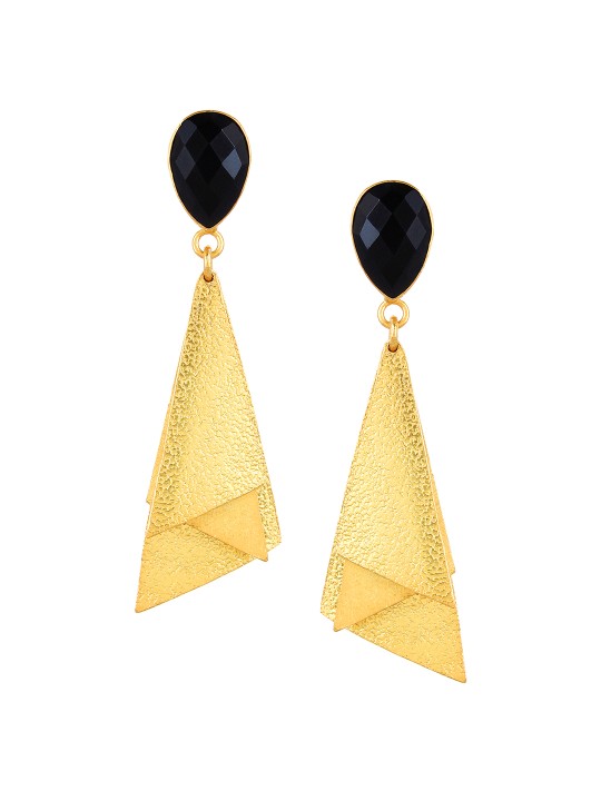 Gold-Toned & Black Contemporary Drop Earrings