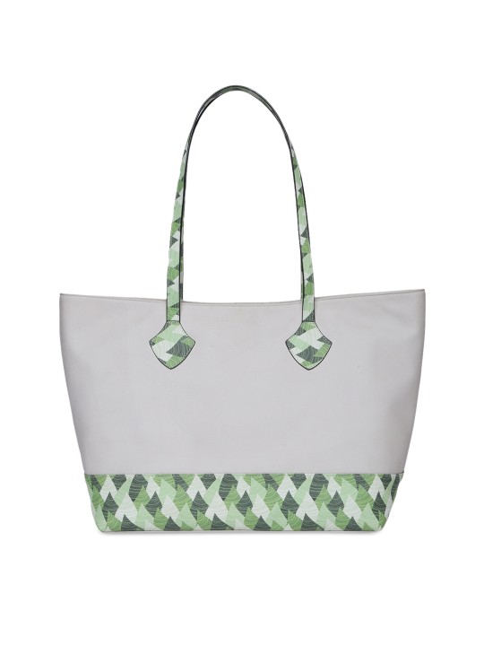 Cream-Coloured & Green Printed Shoulder Bag