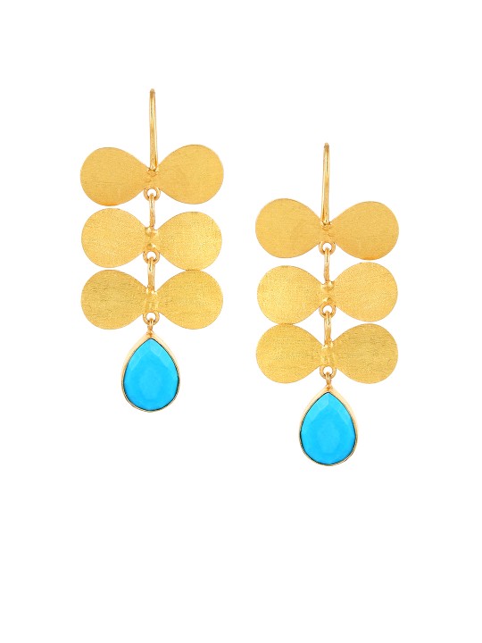 Gold-Toned & Turquoise Blue Contemporary Handcrafted Drop Earrings