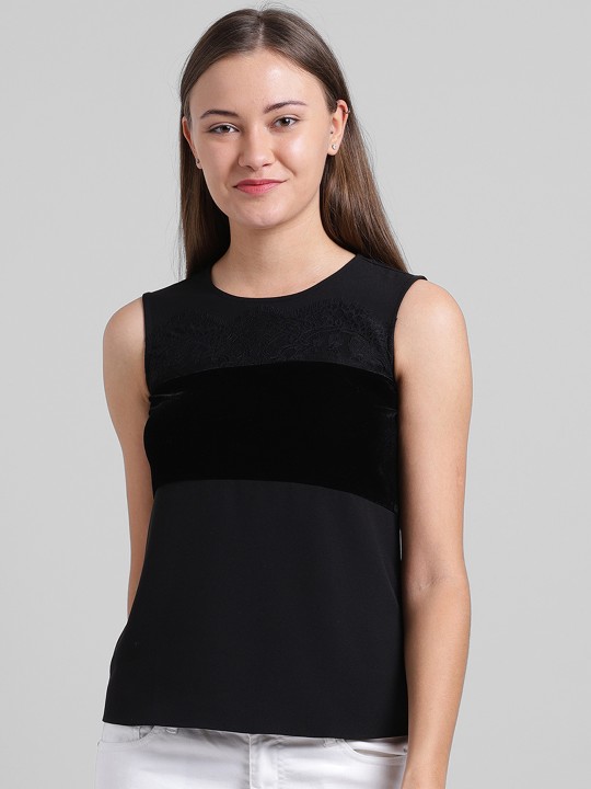Women Black Colourblocked Top XS