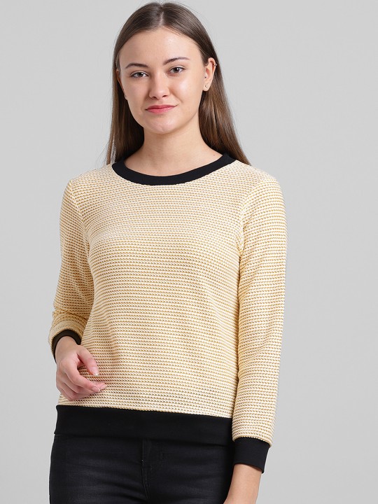 Women Mustard Yellow Self Design Top XS