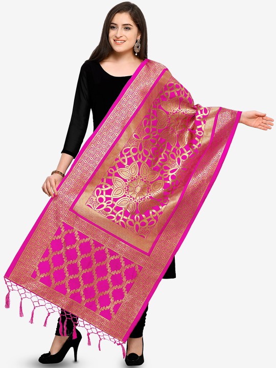 Pink Banarasi Silk Zari Woven Dupatta