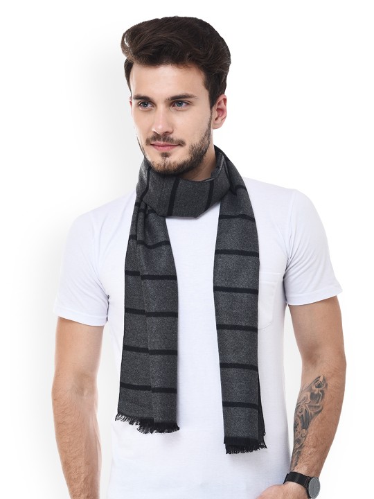Men Grey Striped Muffler