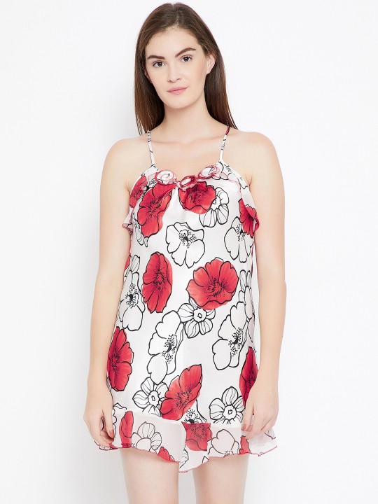 White & Red Printed Baby Doll M