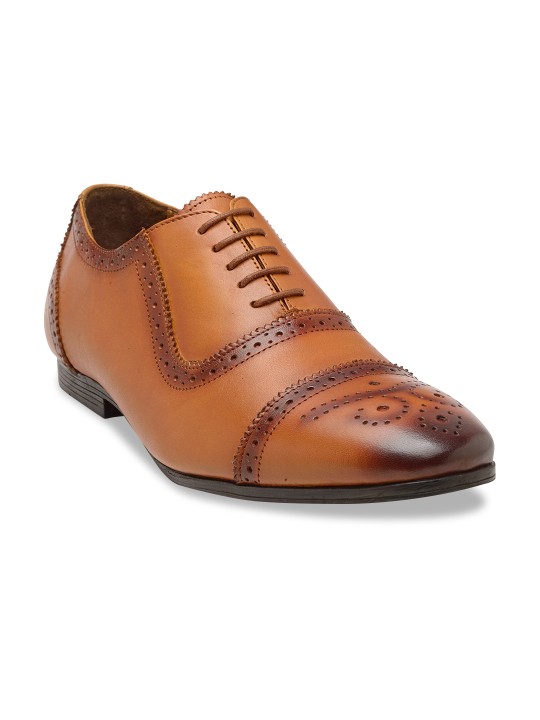 Men Tan Brown Leather Formal Oxfords 6