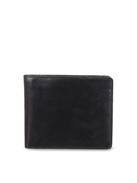 Men Black Solid Two Fold Leather Wallet