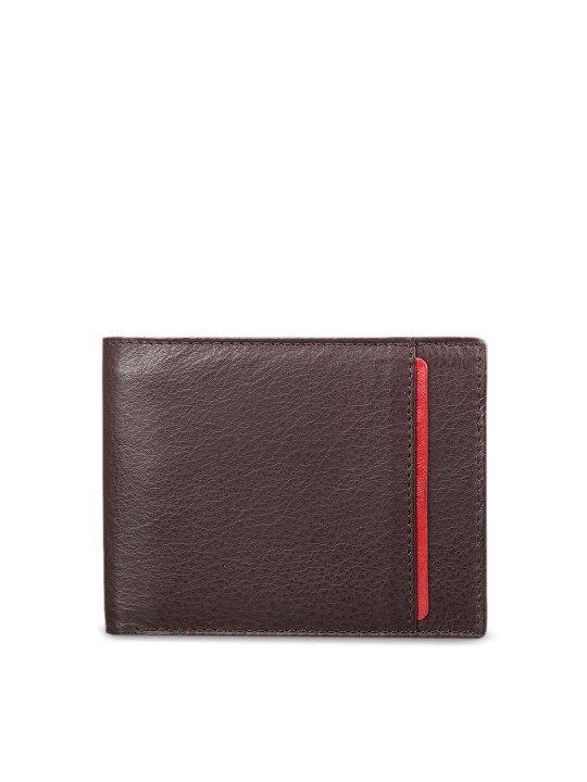 Men Brown Solid Two Fold Wallet