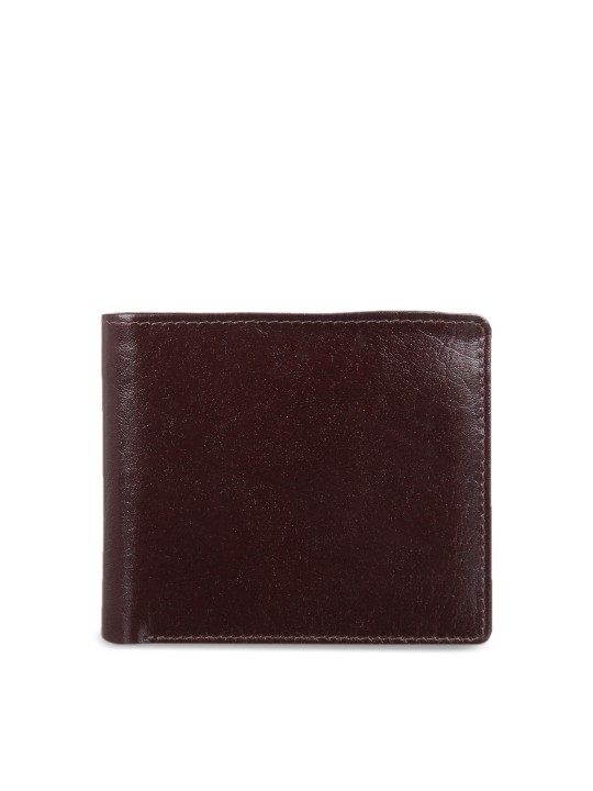 Men Brown Solid Two Fold Wallet