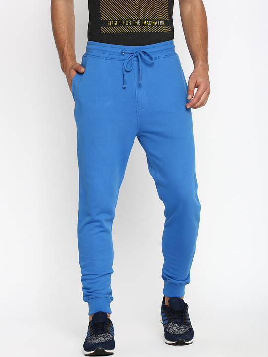 Basics Men Blue Solid Slim-Fit Joggers
