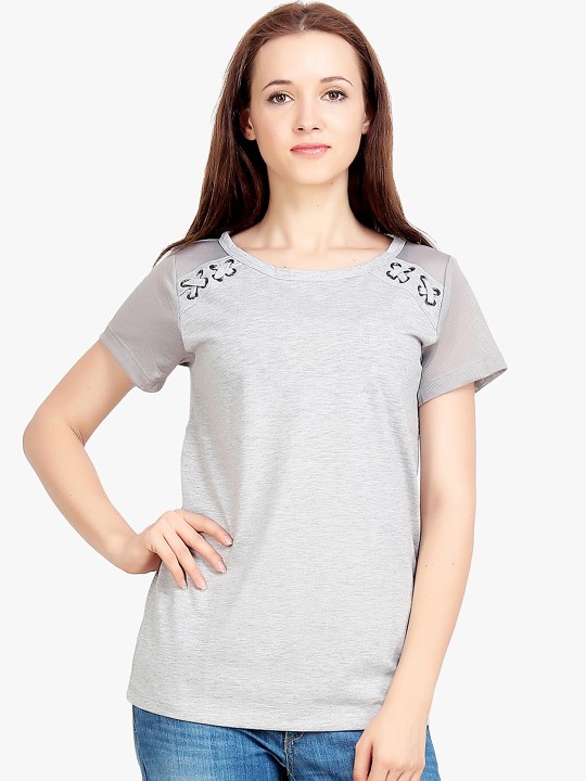 Women Grey Solid Top S