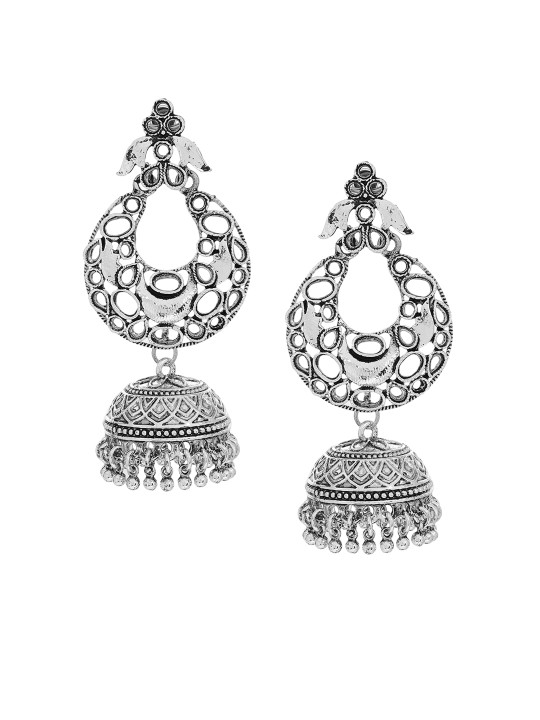 Silver-Toned Dome Shaped Jhumkas