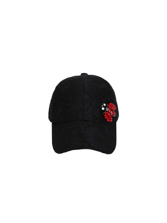 Women Black Self Design Lace Cap