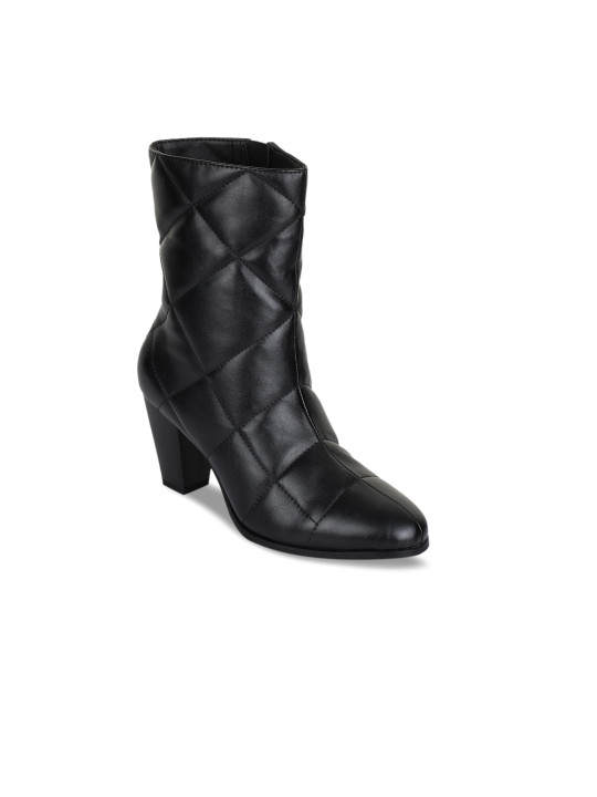 Women Black Solid Heeled Boots 39