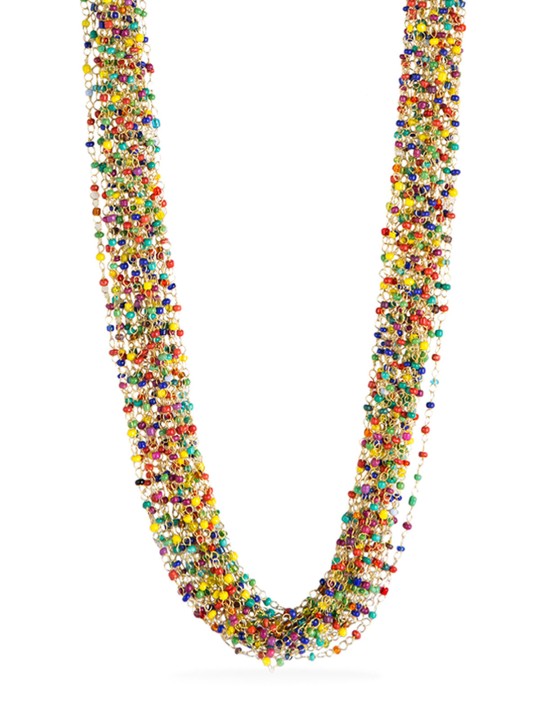 Gold-Plated and Multicoloured Beaded Multistranded Necklace