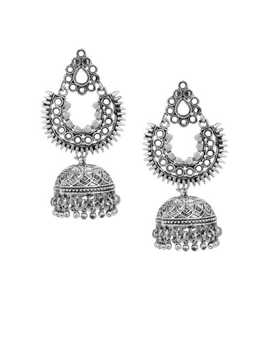 Silver-Toned Dome Shaped Jhumkas