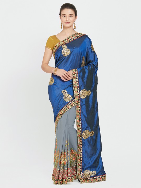 Blue Woven Design Poly Silk Saree