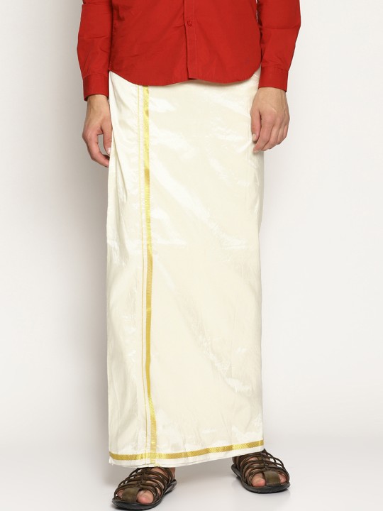 Cream-Coloured Solid Readymade Dhoti