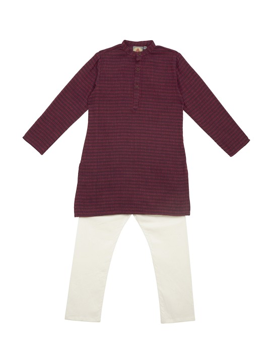 Boys Maroon & White Self Design Kurta with Pyjamas 2Y