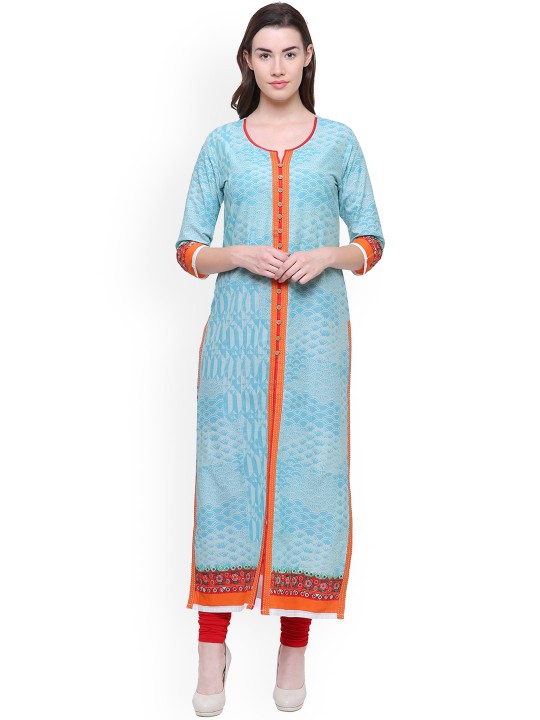 Women Blue Printed Straight Kurta S