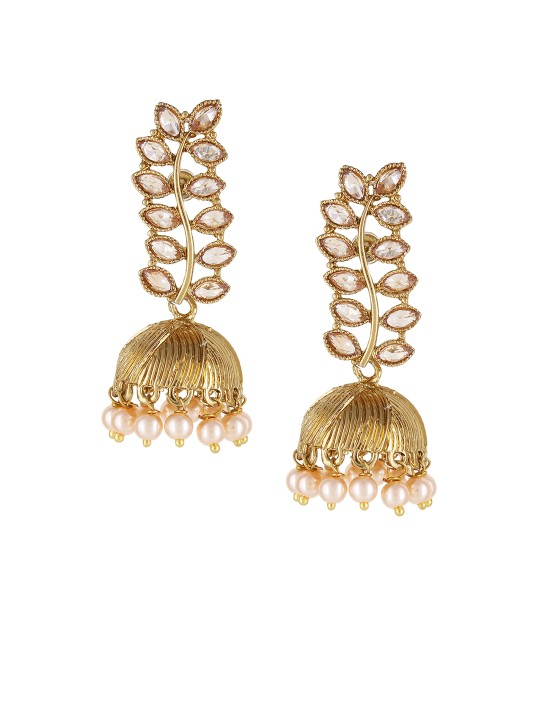 Gold-Toned & White Dome Shaped Jhumkas
