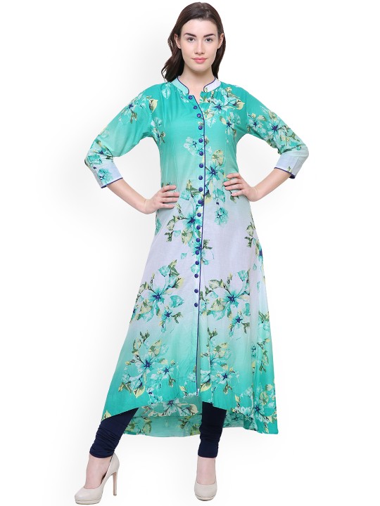 Women Sea Green Printed A-Line Kurta S