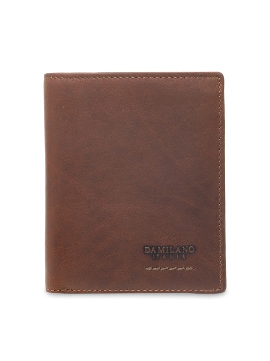 Men Brown Solid Two Fold Leather Wallet