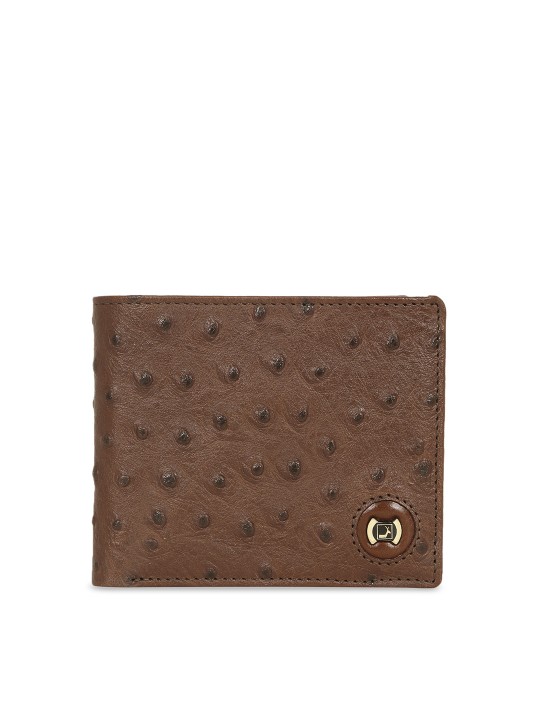Men Brown Self Design Leather Two Fold Wallet