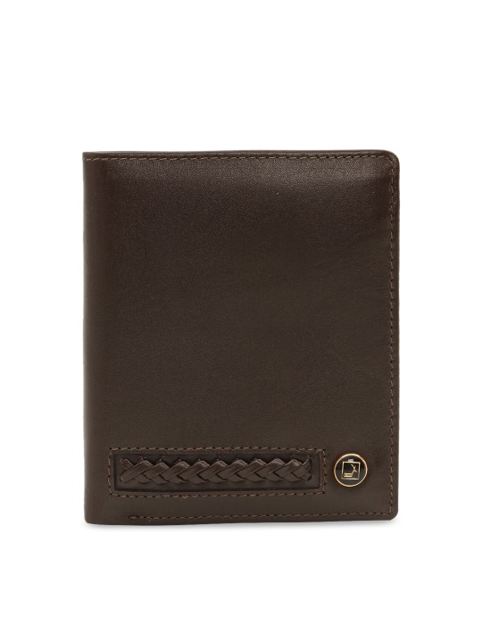 Men Brown Solid Leather Two Fold Wallet