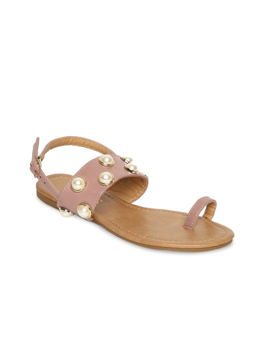 Women Lavender & Brown Solid Leather Open Toe Flats 36