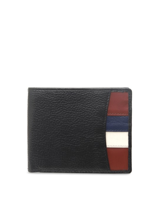 Men Black Textured Two Fold Wallet