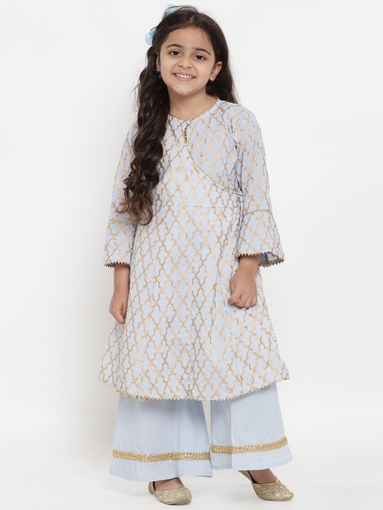 Girls Turquoise Blue Printed Kurta with Palazzos 3-4Y