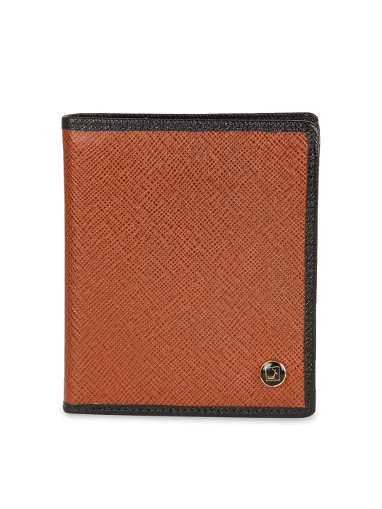 Men Brown Self Design Leather Two Fold Wallet