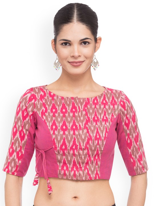 Women Pink Printed Saree Blouse XS