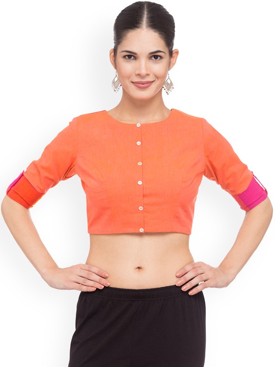 Women Orange Solid Saree Blouse XS