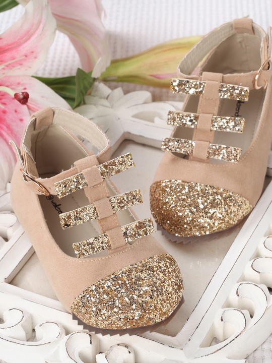 Girls Beige Embellished Ballerinas 21