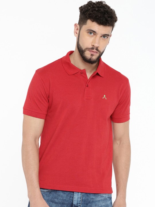 Men Red Solid Polo Collar T-shirt S